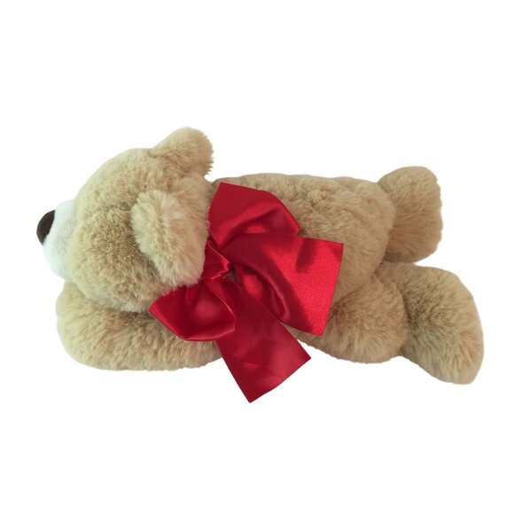 Aurora Hugga Wug Bear Plush 11" Tan Stuffed Animal Toy Red Bow Super Soft RARE - Picture 3 of 9